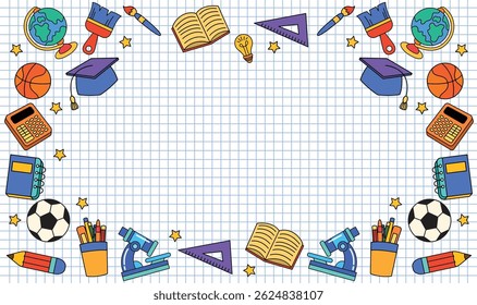 Plano de fundo do vetor do modelo de elemento da escola desenhado à mão
