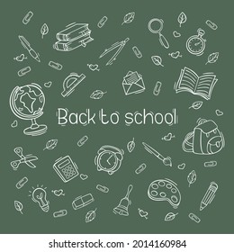 Hand drawn back to school icon set in doodle style. Knowledge day. Vector illustration isolated on white background.