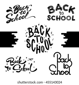 Hand drawn Back to School lettering. Calligraphic Designs on white background. Vector Set