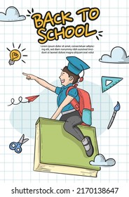 Hand drawn back to school play children illustration vector book fly