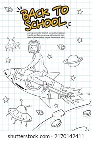 Hand drawn back to school play children illustration vector astronaut outline