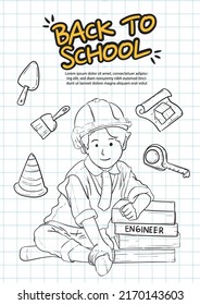 Dibujo de la mano en el juego escolar niños ilustración esquema de ingeniería vectorial