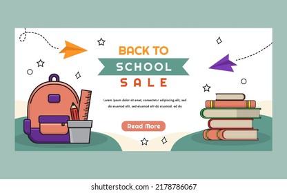 Hand Drawn Back To School Sale Horizontal Banner Template with School Supplies