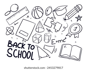 hand drawn Back to School Scribbles Doodles Line set School scribbles set