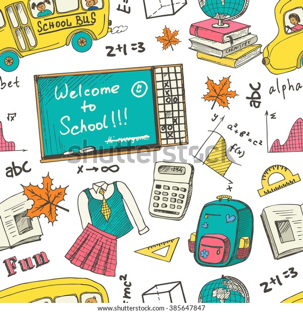 Hand Drawn Back School Seamless Pattern Stock Vector