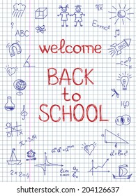 Hand drawn Back to School sketch on squared notebook paper