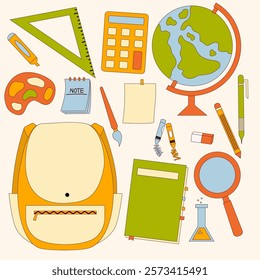 Hand Drawn Back to School Stationery Items. Educational Back to School Supplies Bundle