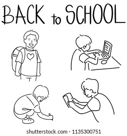 Hand drawn Back to school
Students studying vector illustrations