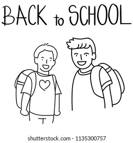 Hand drawn Back to school
Students studying vector illustrations