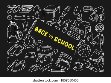 Hand drawn back to school vector illustration. Cartoon doodle school icons element collection set.