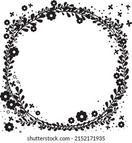 Marco del círculo floral blanco y la mano arrastrada. Flores retro curtidas en forma de corona perfecta para invitaciones de boda, tarjetas de cumpleaños y pancartas.