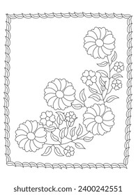 Handgezeichneter Hintergrund. Farbbuch, Seite für Erwachsene und ältere Kinder. Schwarz-Weiß abstraktes Blumenmuster. 