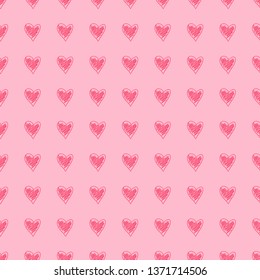 Hand drawn background with abstract hearts. Seamless grungy wallpaper on surface. Lovely pattern. Print for interior design and fabric