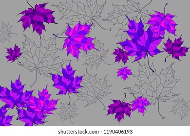 Hand drawn background with beautiful maple leaves. Vector background.
