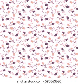 Hand drawn background in beige, pink and blue colors. Elements for your design. Vector seamless flower ornament pattern for printing on fabric or paper.
