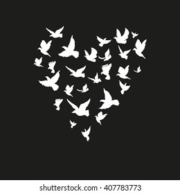 Hand drawn background with birds. Template for banners, cards, invitations.