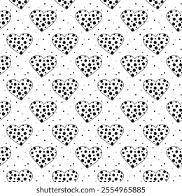Hand drawn background with black doodle hearts. Seamless pattern for Valentine's day