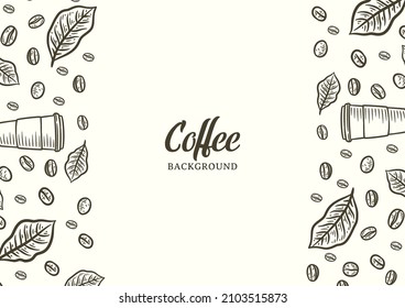 Handgezeichnet Hintergrund mit Kaffeebohnen, Vektorkaffeestanddesign