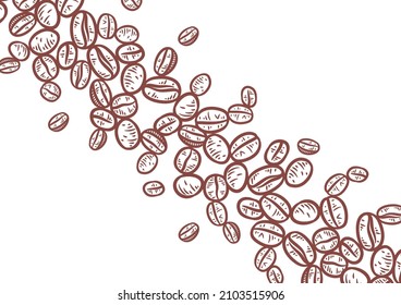 Fondo dibujado a mano con granos de café, diseño de fondo de café vector