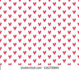 Hand drawn background with colored hearts. Seamless grungy wallpaper on surface. Abstract texture with love signs. Lovely pattern. Line art. Print for banner, flyer or poster. Colorful illustration