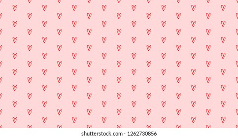 Hand drawn background with colored hearts. Seamless grungy wallpaper on surface. Abstract texture with love signs. Lovely pattern. Line art. Print for banner, flyer or poster. Colorful illustration