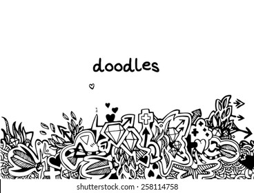 hand drawn background with colorful doodles