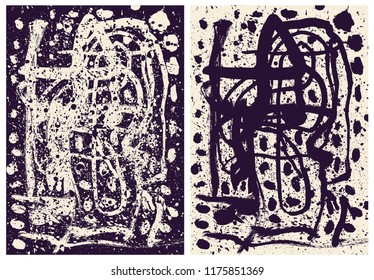 Hand Drawn Background Cover Set With Abstract  Painting Ornament. Vector Illustration