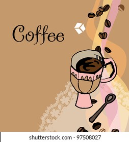 Hand drawn background with cup of coffee