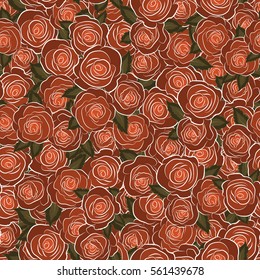Hand drawn background with dogrose flowers. Flower background. Vintage dog rose pattern. Flower card with dog rose. Wild rose design. Abstract orange roses sketch. Flower seamless pattern.