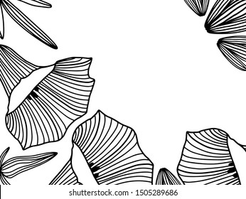 Hand drawn background with flower. Horizontal frame in doodle style. Poisonous plants Datura ordinary. Outline isolated. Copy space. Vector illustration. Design social media, web, banner, invitation