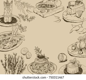 hand drawn background with food elements