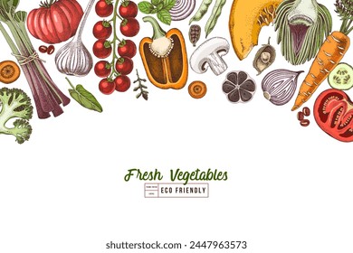 Fondo dibujado a mano con vegetales frescos