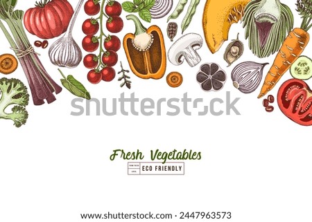 Hand drawn background with fresh vegetables