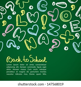 hand drawn background with funny alphabet