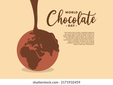 Hand drawn background of happy world chocolate day with earth and hand written text.