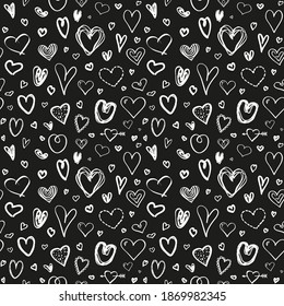 La mano dibujó fondo con corazones. Textura perfecta para banner, volante o afiche. Día de San Valentín. Ilustración en blanco y negro
