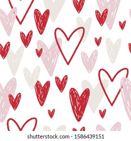 Hand drawn background with hearts. Valentine's day seamless pattern