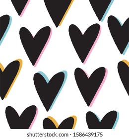 Hand drawn background with hearts. Valentine's day seamless pattern