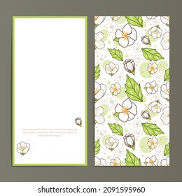 Hand drawn background with jasmine flower for card set