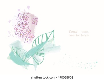 hand drawn background with lilac flowers and place for text