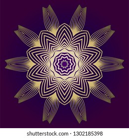 Hand Drawn Background With Mandala. Vector Decorative Elements. Arabic, Indian, Ottoman Motifs. Purple gold color.