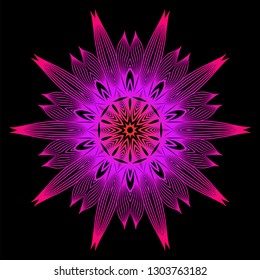 Hand Drawn Background With Mandala. Vector Decorative Elements. Arabic, Indian, Ottoman Motifs. Black purple color.