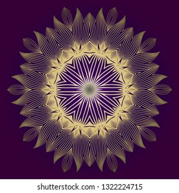 Hand Drawn Background With Mandala. Vector Decorative Elements. Arabic, Indian, Ottoman Motifs. Purple gold color.