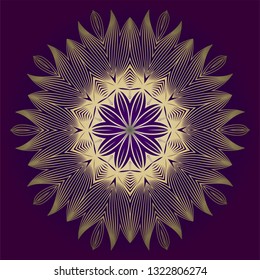 Hand Drawn Background With Mandala. Vector Decorative Elements. Arabic, Indian, Ottoman Motifs. Purple gold color.