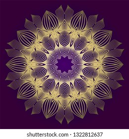 Hand Drawn Background With Mandala. Vector Decorative Elements. Arabic, Indian, Ottoman Motifs. Purple gold color.