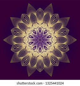Hand Drawn Background With Mandala. Vector Decorative Elements. Arabic, Indian, Ottoman Motifs. Purple gold color.