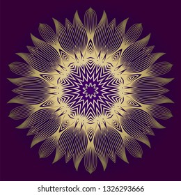 Hand Drawn Background With Mandala. Vector Decorative Elements. Arabic, Indian, Ottoman Motifs. Purple gold color.