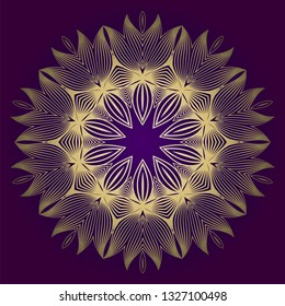 Hand Drawn Background With Mandala. Vector Decorative Elements. Arabic, Indian, Ottoman Motifs. Purple gold color.