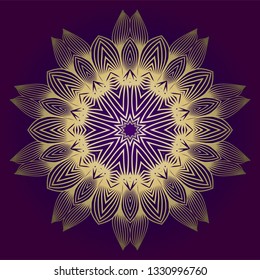 Hand Drawn Background With Mandala. Vector Decorative Elements. Arabic, Indian, Ottoman Motifs. Purple gold color.