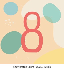 Hand drawn background with number Eight. Hand made design. Vector art